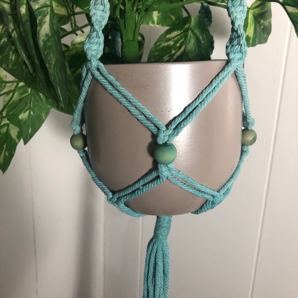 Macrame Plant Hanger:Light Teal Beaded,35”longNEW - Picture 5 of 7